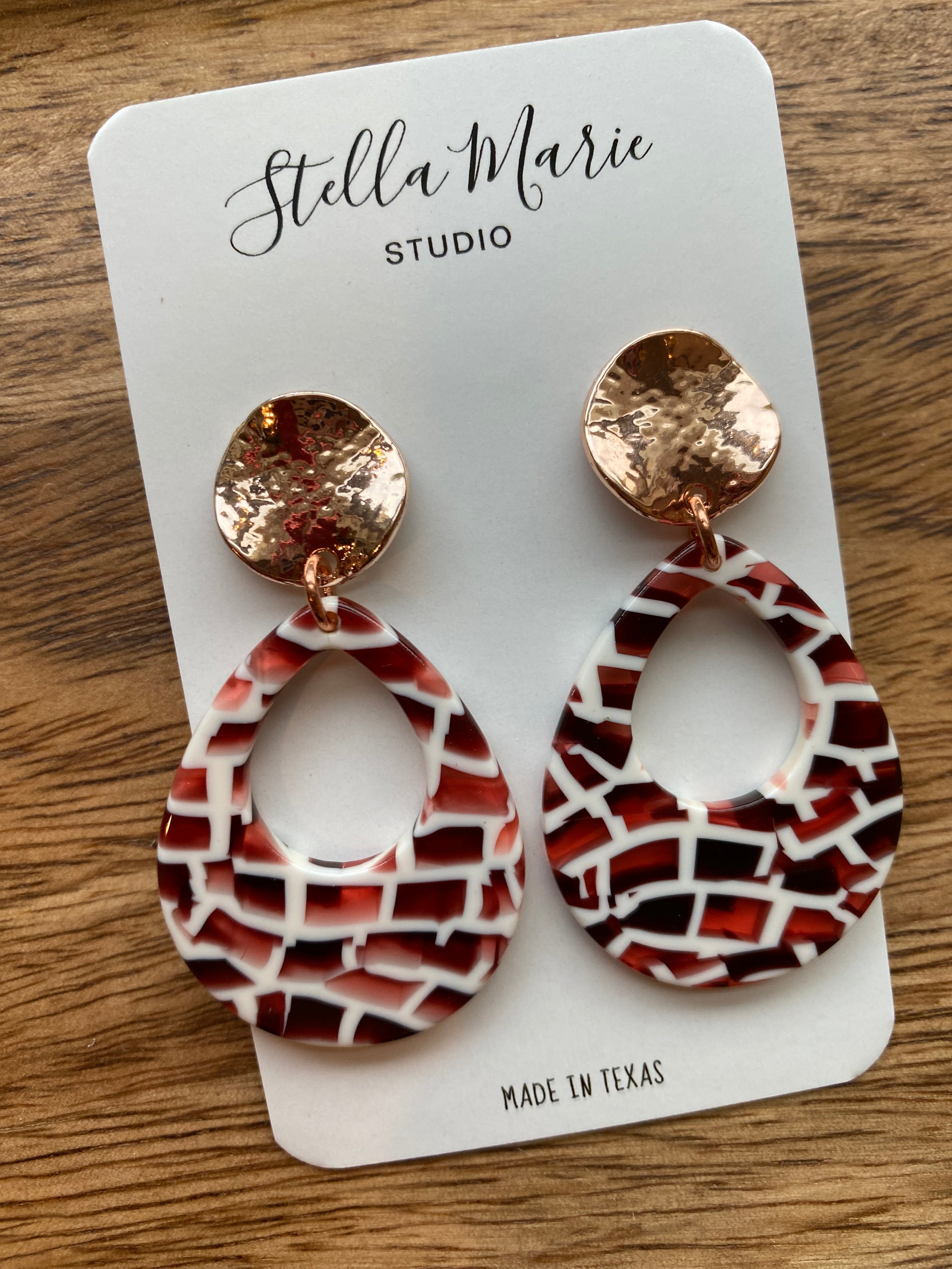Red & White Crackle Hoops
