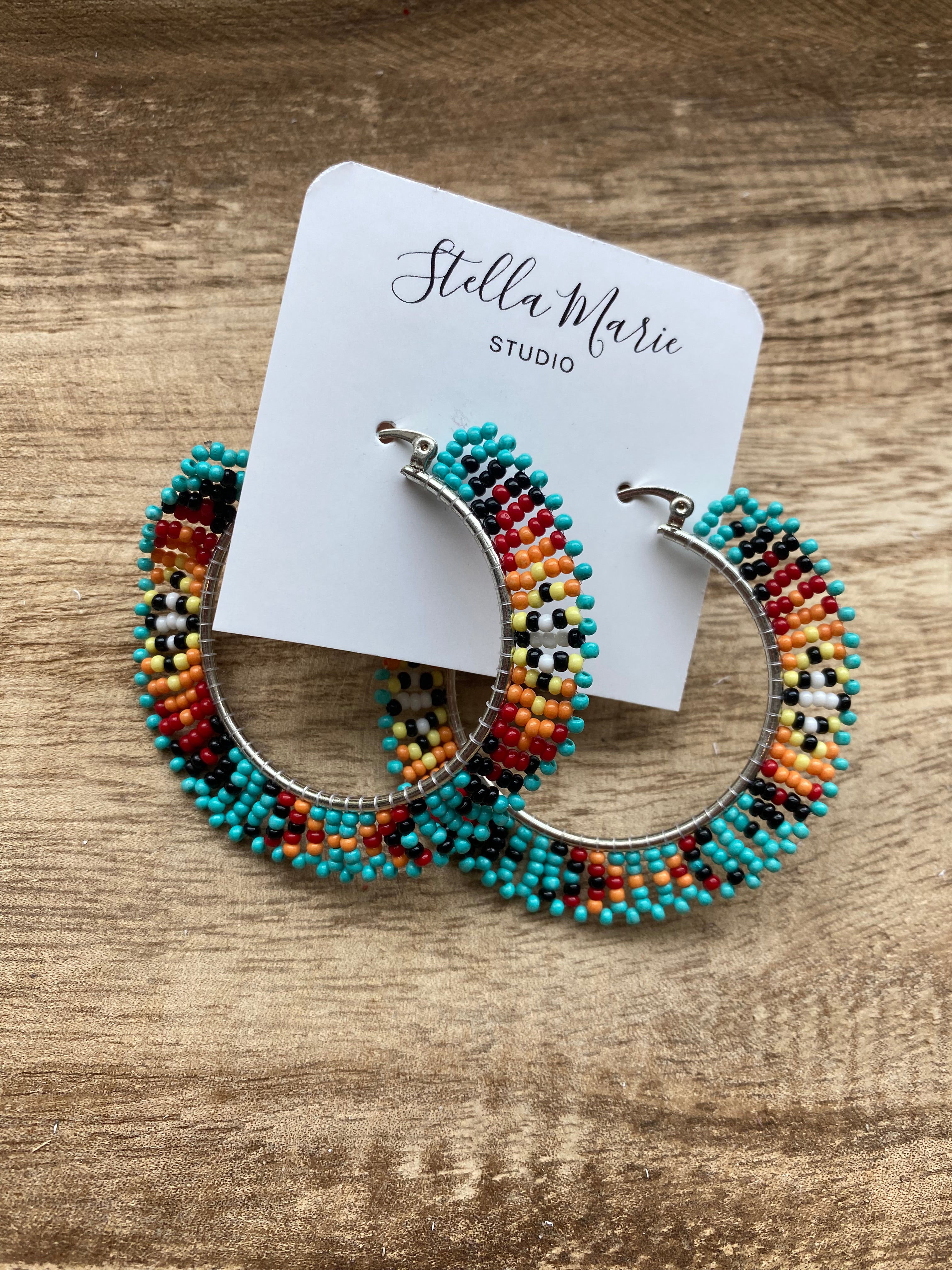 Southwest Seed Bead Hoop Earrings