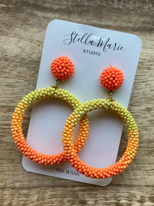 Bright Orange/Yellow Seed Bead Hoops
