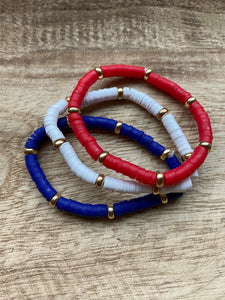 Red, White, and Blue Triple Strand Bracelet