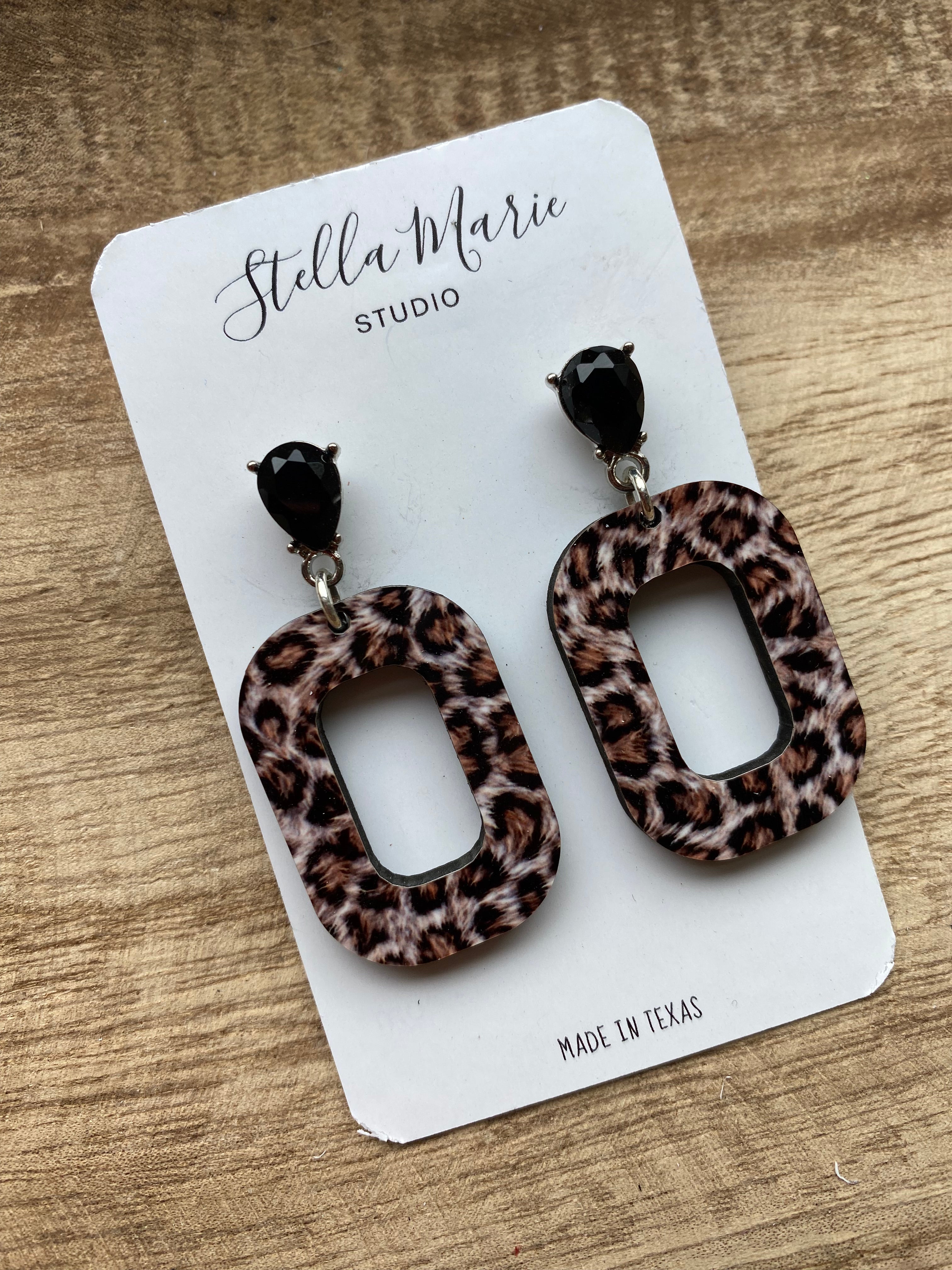 Leopard Print Rounded Rectangle Earrings
