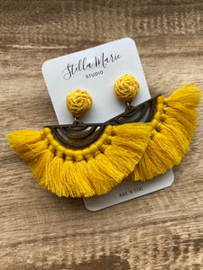 Yellow Fan Fringe Earrings