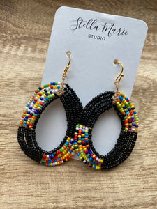 Black & Multi-Color Seed Bead Hoops