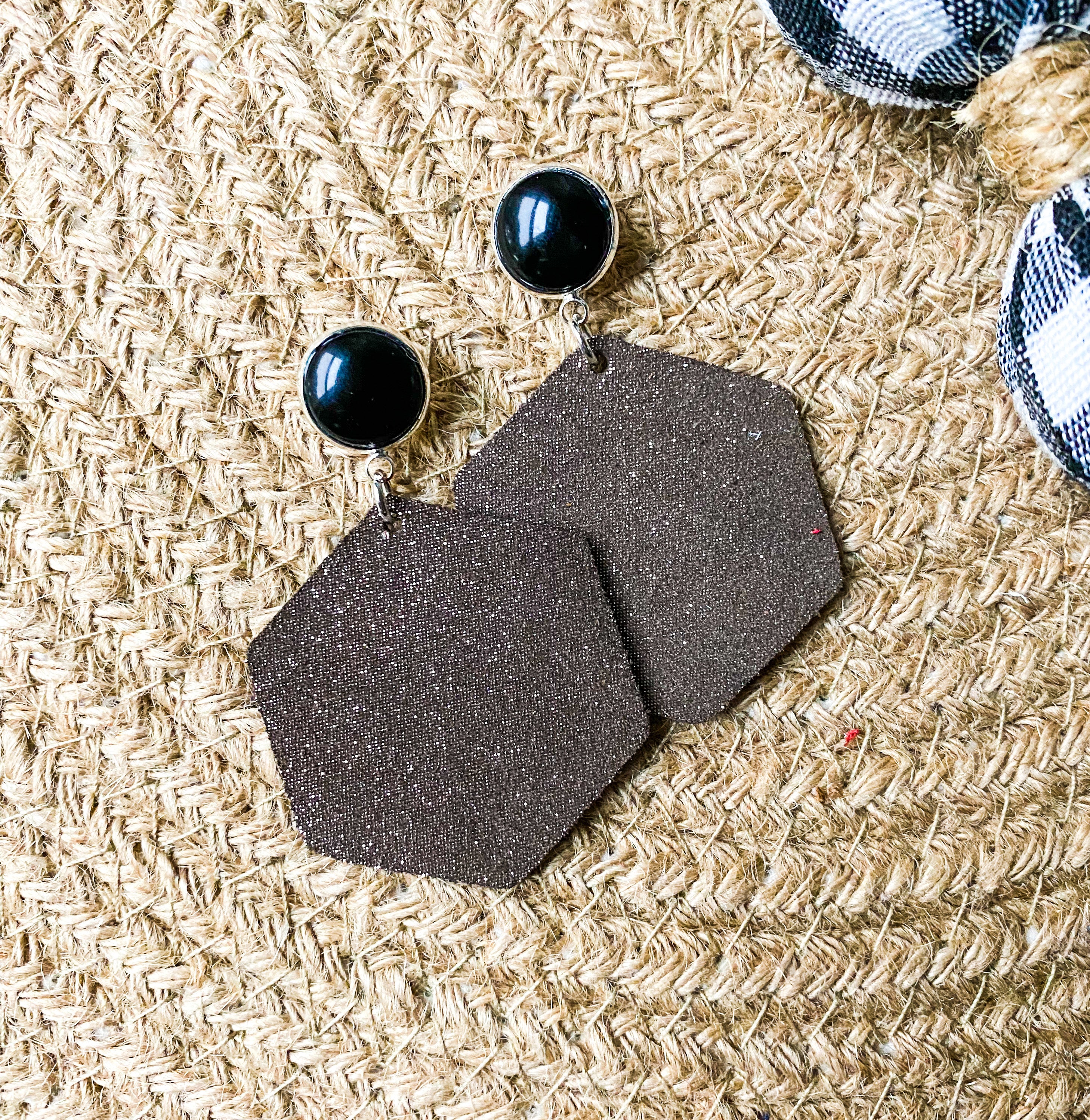 Black Sparkle Hexagon Earrings