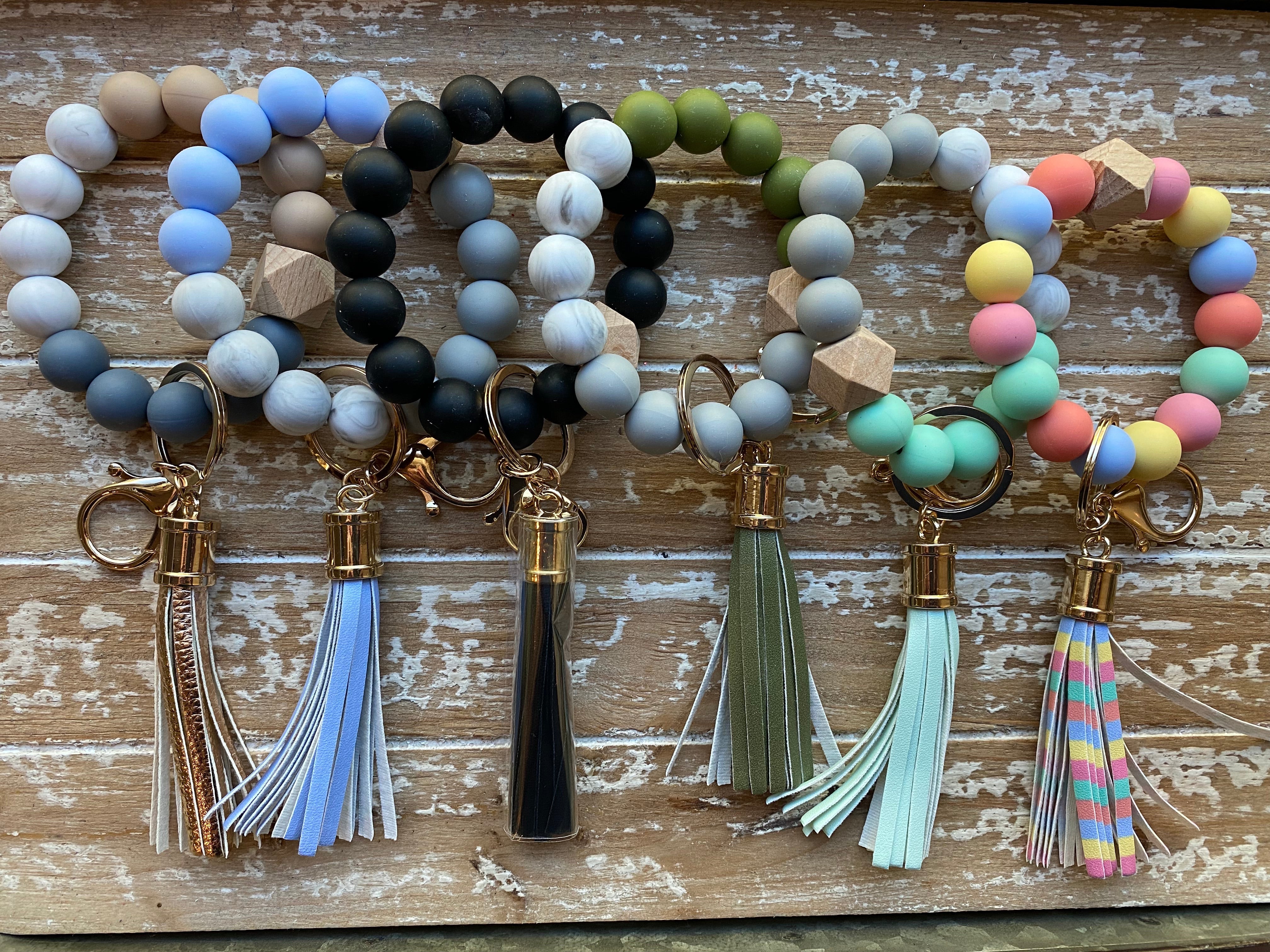 MULTIPLE COLORS: Silicone Beaded Key Ring Keychain