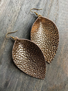 Textured Gold Leather Leaf Earrings