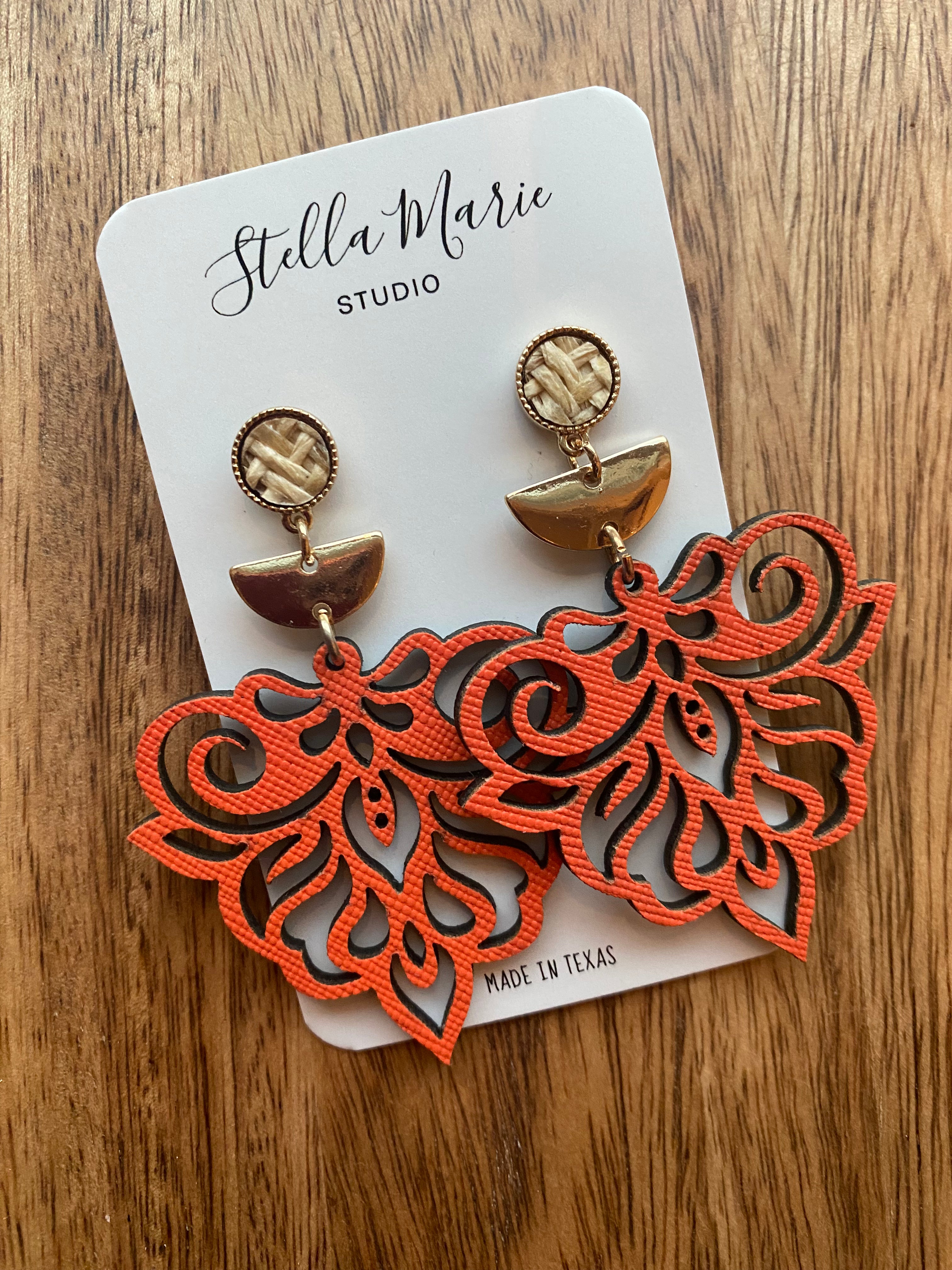 Ornate Orange Earrings