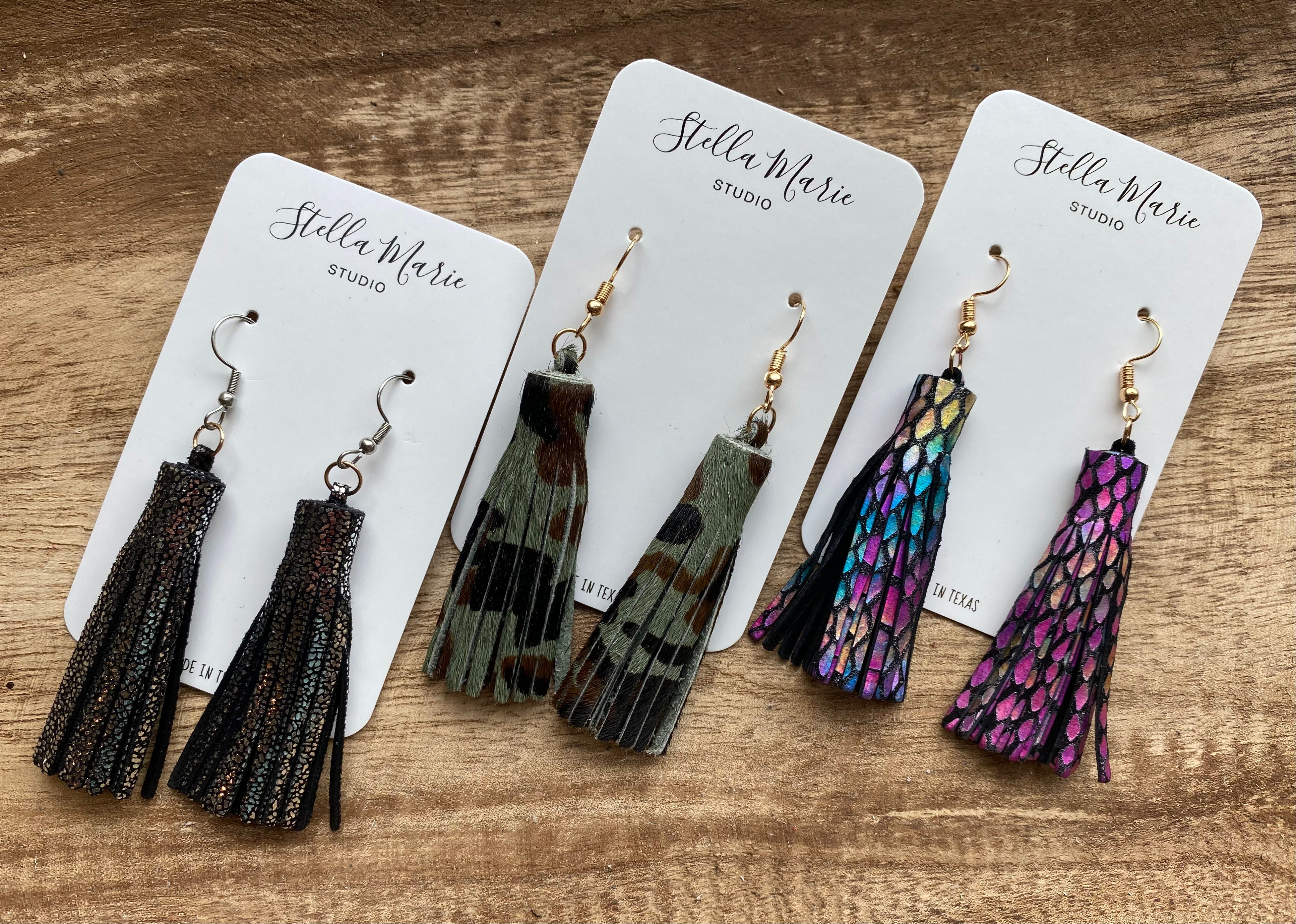 MULTIPLE COLORS: Genuine Leather Tassel Earrings